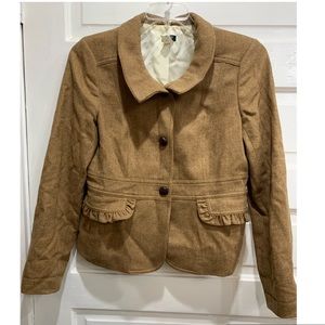 J Crew Womens Tan Wool Ruffled Blazer Size 12
